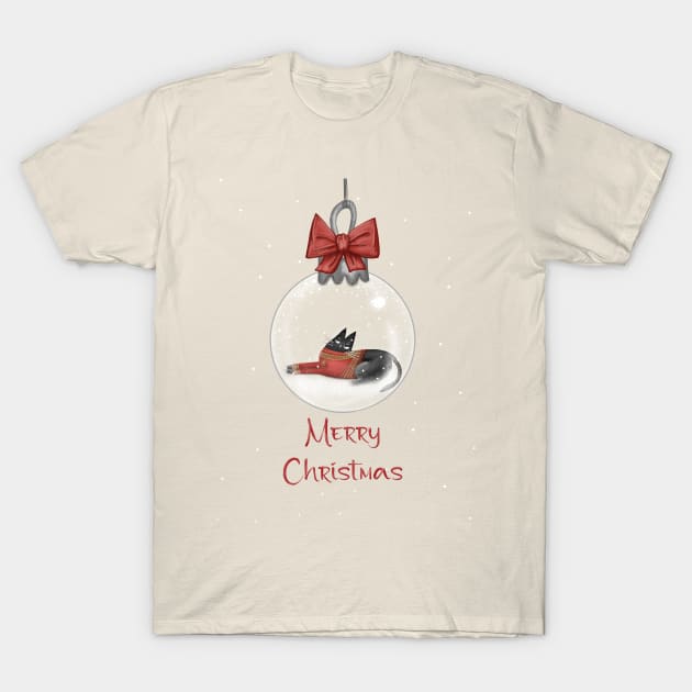 Merry Christmas - Black cats with Santa hat. T-Shirt by Olena Tyshchenko